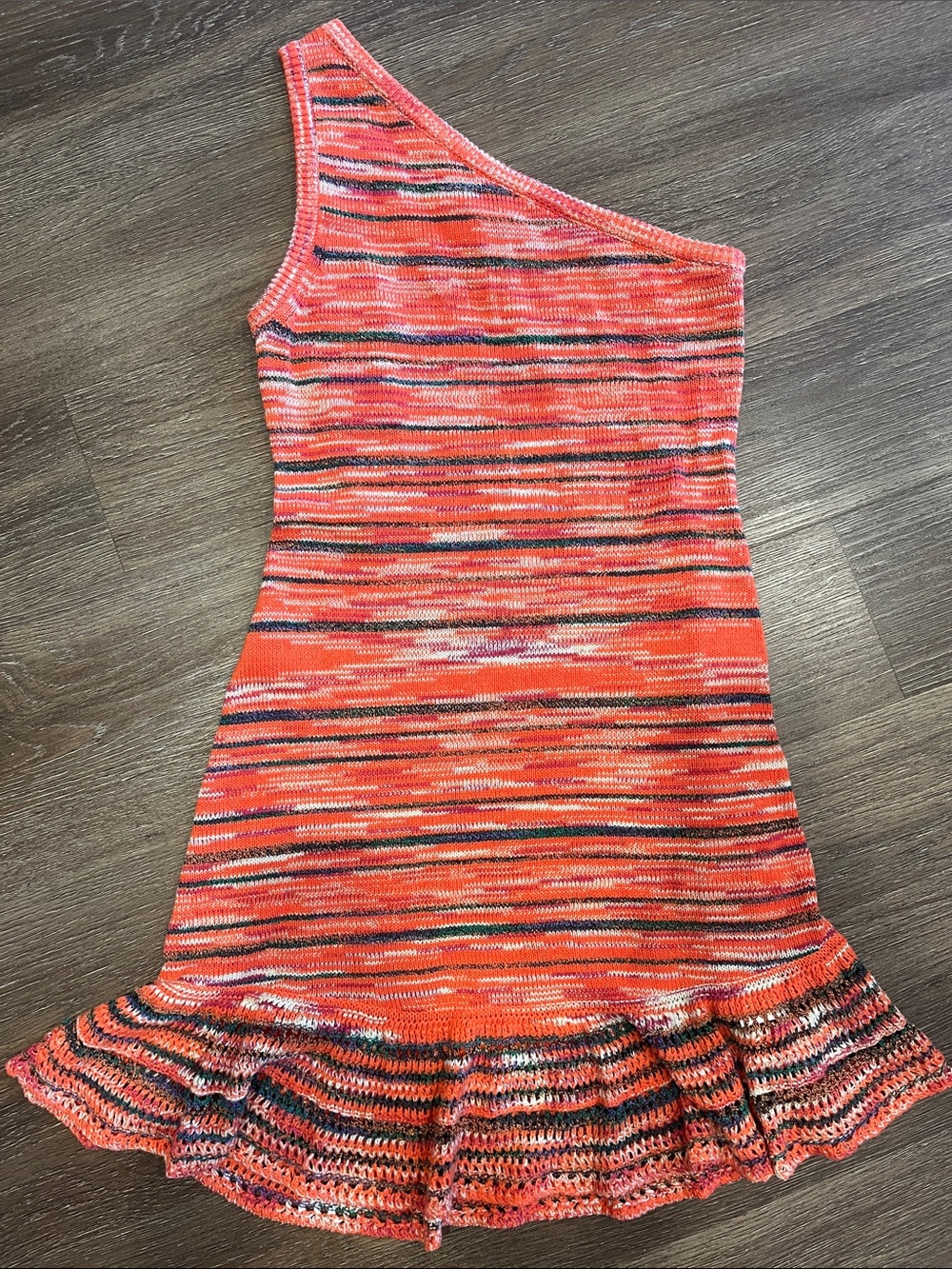 One-Shoulder Orange Striped Knit Dress